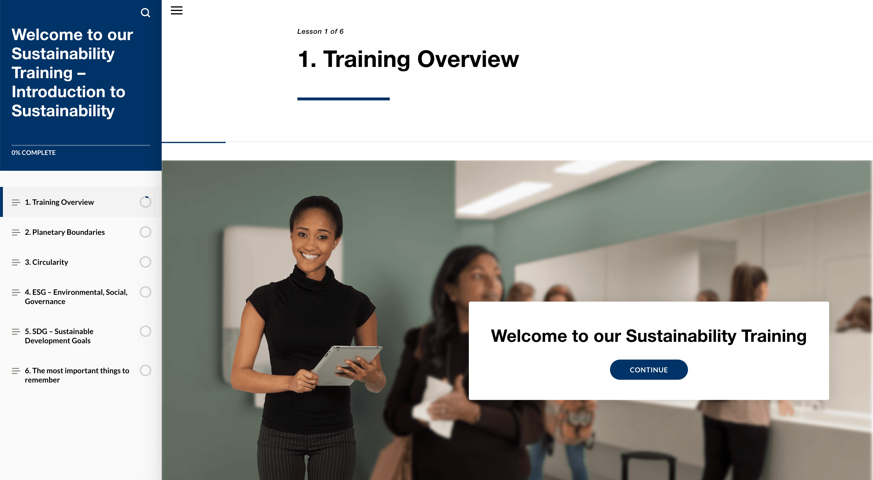 Tork sustainability training preview — interactive learning platform